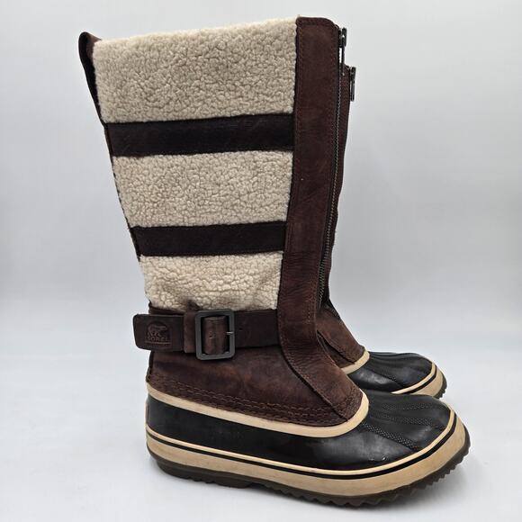Sorel Helen of Tundra II Womens Brown Leather Sherpa Tall Winter Boots Size US 9 - Picture 1 of 6